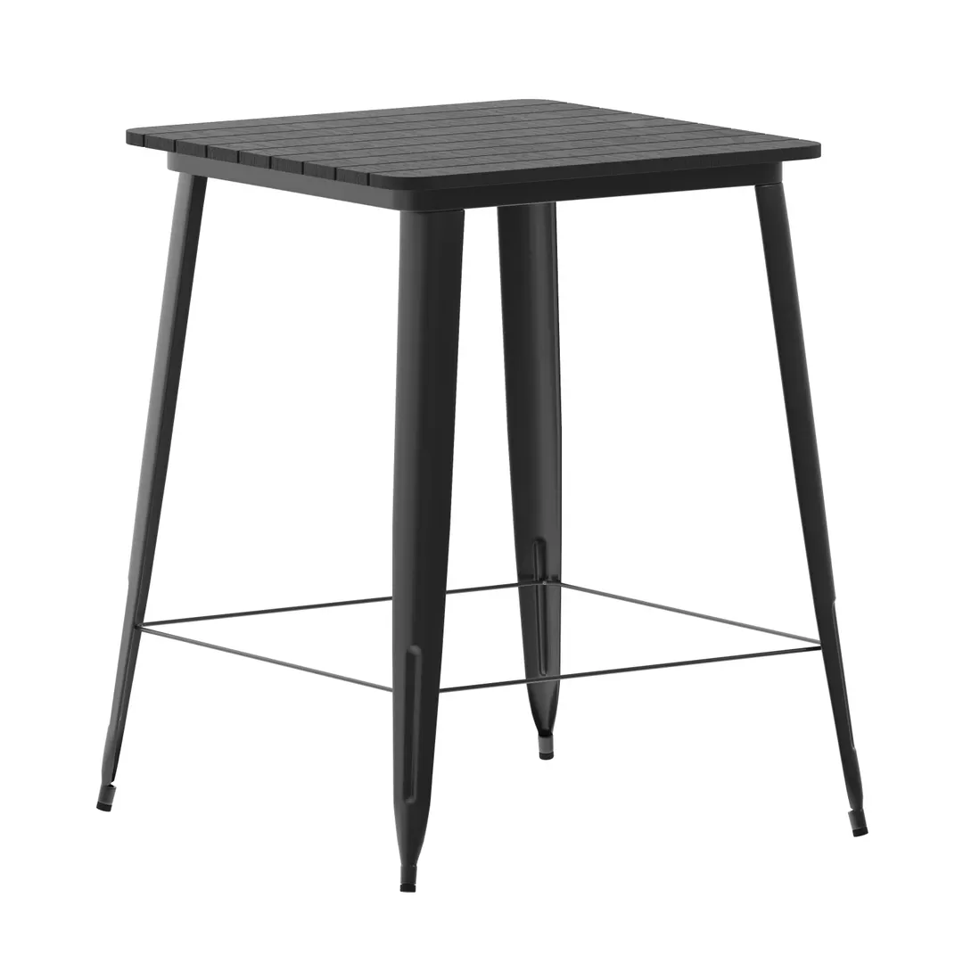 Flash Furniture JJ-T14619H-80-BKBK-GG Square Table, 31.5W x 31.5D x 42H, 300 lbs, Black Resin Top, Steel Frame