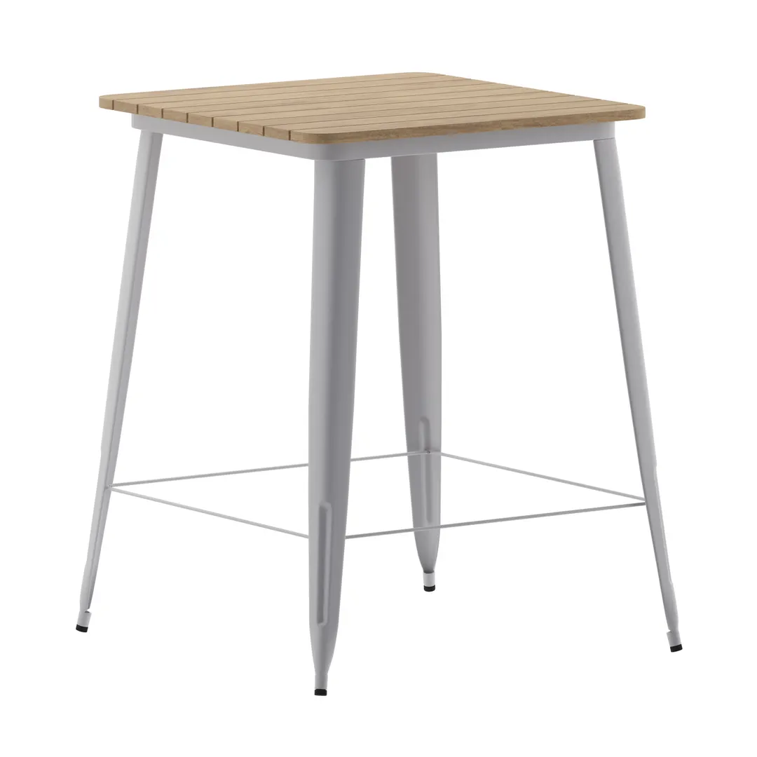 Flash Furniture JJ-T14619H-80-BRSL-GG Table, 31.5" W x 31.5" D x 42" H, 300 lbs, Brown/Silver Top, Steel Frame
