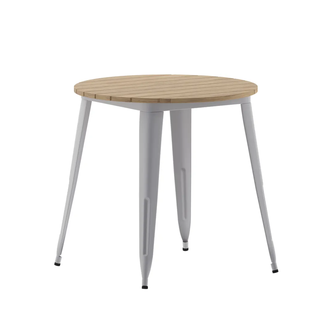 Flash Furniture JJ-T14623-80-BRSL-GG 30" Dia x 30" H Table, 200 lbs, Poly Resin Top, Brown/Silver, Glides