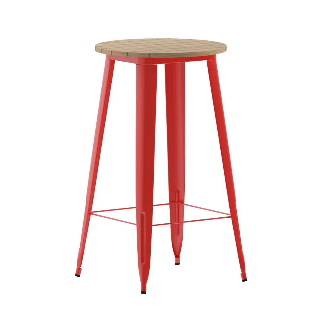 Flash Furniture JJ-T14623H-60-BRRD-GG - 23-3/4" Dia x 42" H Table, 200 lbs, Brown/Red Resin Top, Steel Frame