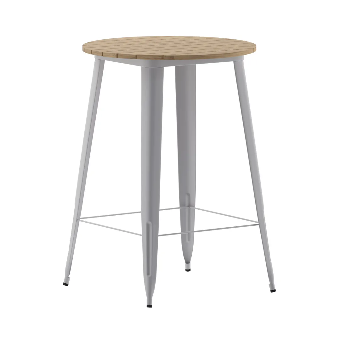 Flash Furniture JJ-T14623H-76-BRSL-GG Table, 30" Dia. x 42" H, 200 lbs, Top, Steel Frame, Brown Silver, Glides
