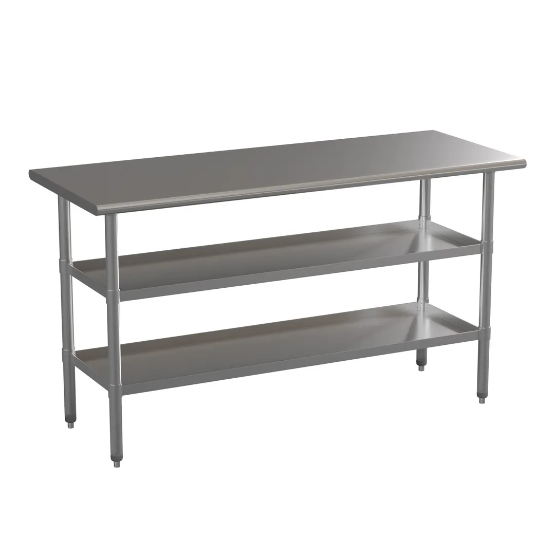 Flash Furniture NH-WT-GU-2460-GG 60" Open Base Work Table with Double Undershelf, 18 Gauge Flat Top