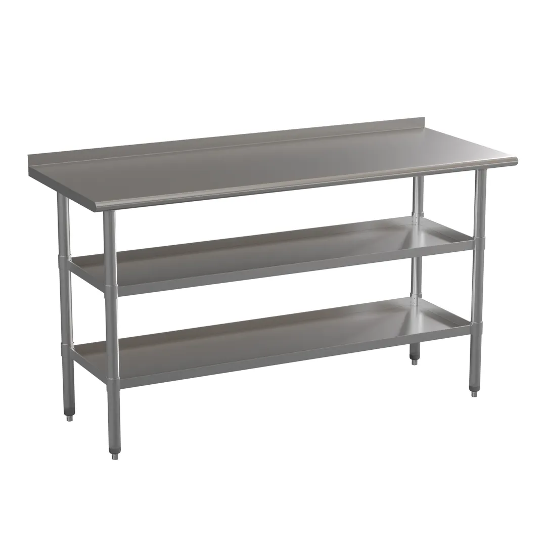 Flash Furniture NH-WT-GU-2460BSP-GG 60" Open Base Work Table w/ Double Undershelf, 1-1/2" Backsplash