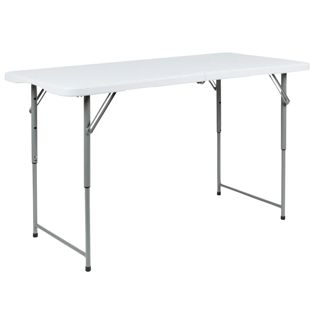Flash Furniture RB-2448ADJ-2-GG Bi-Fold Folding Table, 4'W, Height Adjustable, Granite White, Plastic
