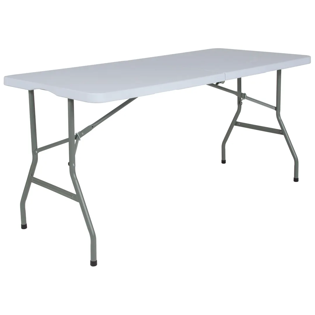 Flash Furniture RB-3060FH-RES-GG Folding Table, Bi-Fold, 59x27 Inches, 400 lb, Granite White Plastic Top, Metal Frame