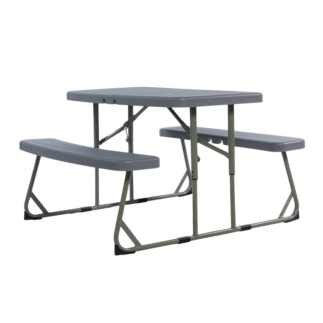Flash Furniture RB-EBB-2432FD2-GY-GG - Easy-Fold Kids Picnic Table & Bench, Gray Plastic, Seats 4, Commercial