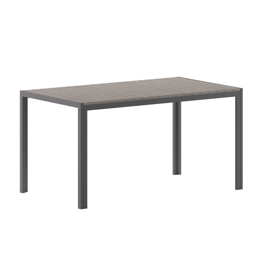 Flash Furniture SB-TB269-GRY-GG - Patio Table 55" x 31" Rect, Faux Teak Slats, Frame, Gray, 28" H, 30-35" D