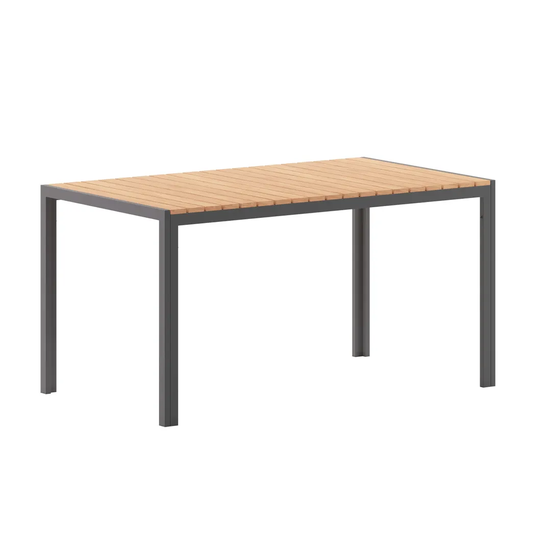 Flash Furniture SB-TB269-NAT-GG Outdoor Dining Table, 55" x 31", Faux Teak Slats, Steel Frame, Natural, 28" H