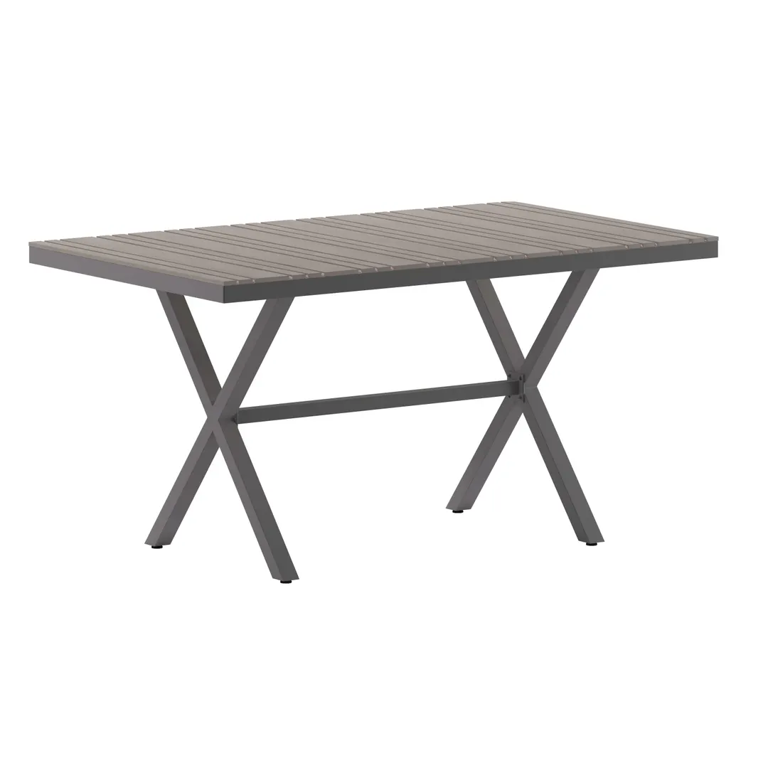 Flash Furniture SB-TB288-GRY-GG Outdoor Dining Table, 59" x 35-1/2" Gray, Faux Teak Slats, Steel Base, 30" H