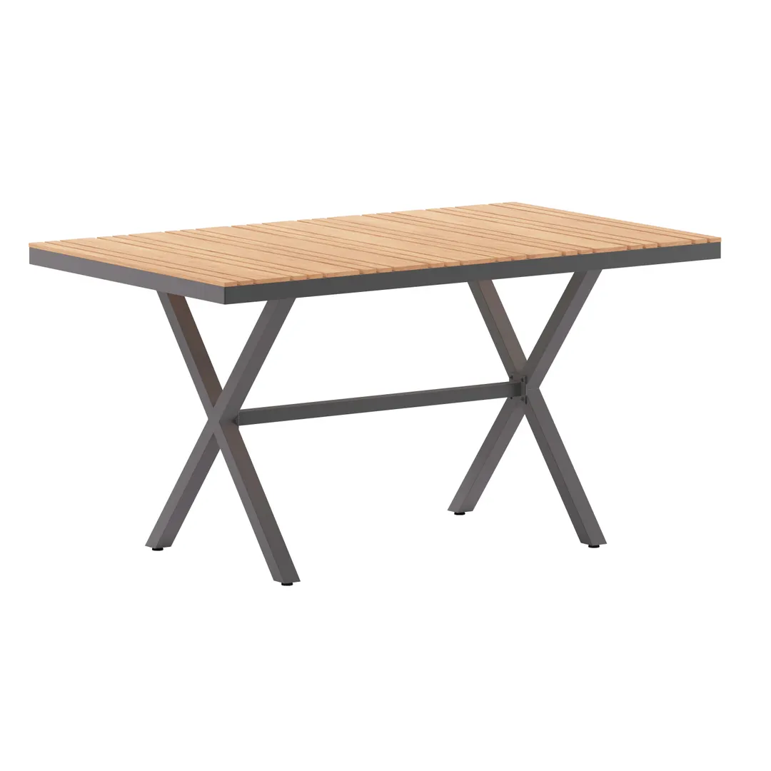 Flash Furniture SB-TB288-NAT-GG X-Frame Dining Table, 59" x 35-1/2" 30" H, Faux Teak Slats, Natural Finish