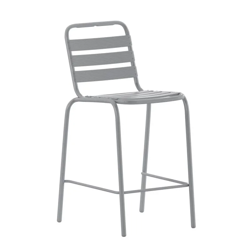 Flash Furniture TLH-015H-GG Commercial Silver Metal Indoor-Outdoor Bar Stool, Armless, Ladder Back