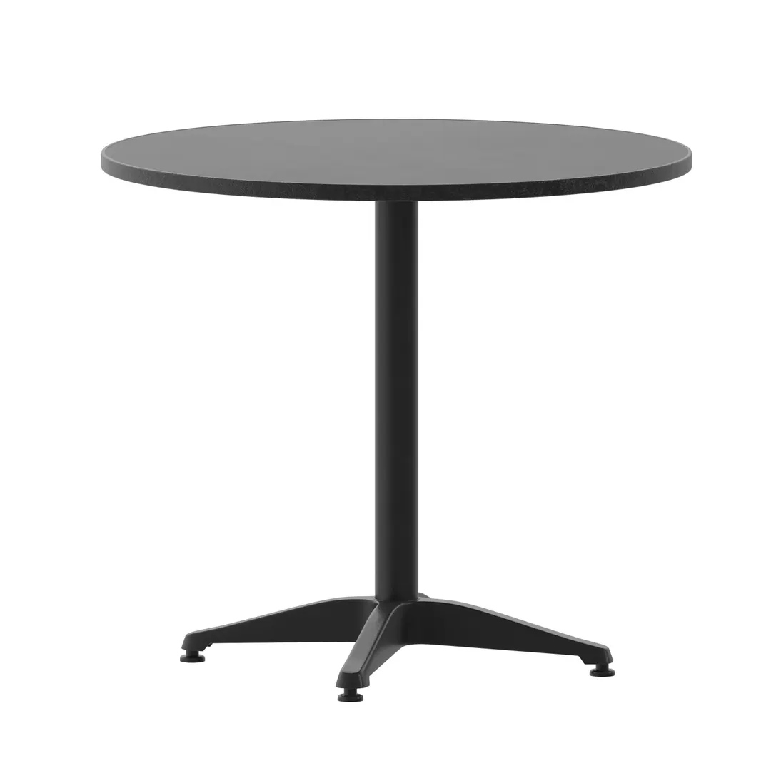 Flash Furniture TLH-052-3-BK-GG 31.5" Round Outdoor Table, 27" H, Steel Top, Aluminum Base, Black, Glides