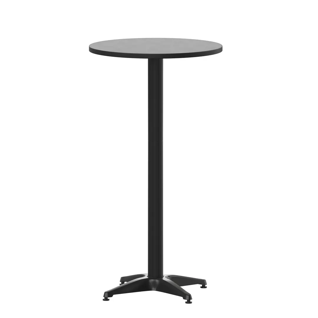Flash Furniture TLH-059A-BK-GG Height Table, 23-1/4" Round Steel Top Fold, Black Aluminum Base, Glides, 45"H