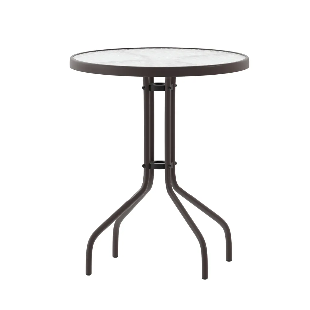 Flash Furniture TLH-070-1-BZ-GG Table, 23-3/4" Dia x 28" H, 5mm Tempered Glass Top, Black Metal Base, Glides