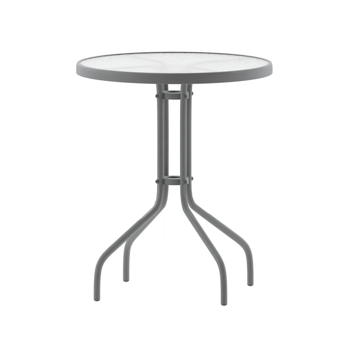 Flash Furniture TLH-070-1-SV-GG Bellamy Table, 23-3/4" Dia x 28" H Glass Top, Metal Base, Indoor/Outdoor