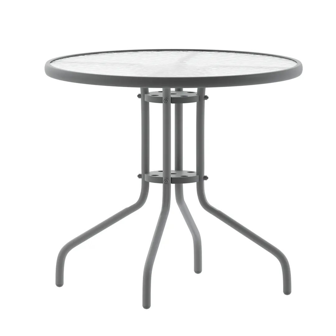 Flash Furniture TLH-070-2-SV-GG Round Patio Table, 31.5" Dia x 28" H, Black Metal Base, 5mm Glass Top, Silver
