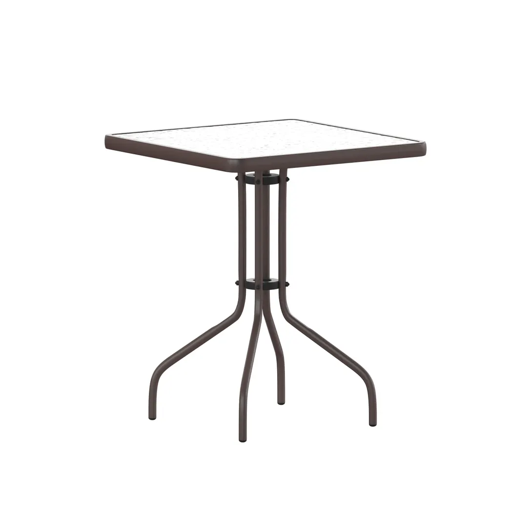 Flash Furniture TLH-073A-1-BZ-GG Barker Patio Table, 23.5" Square, 28" H, Bronze Glass Top, Metal Base, Glides