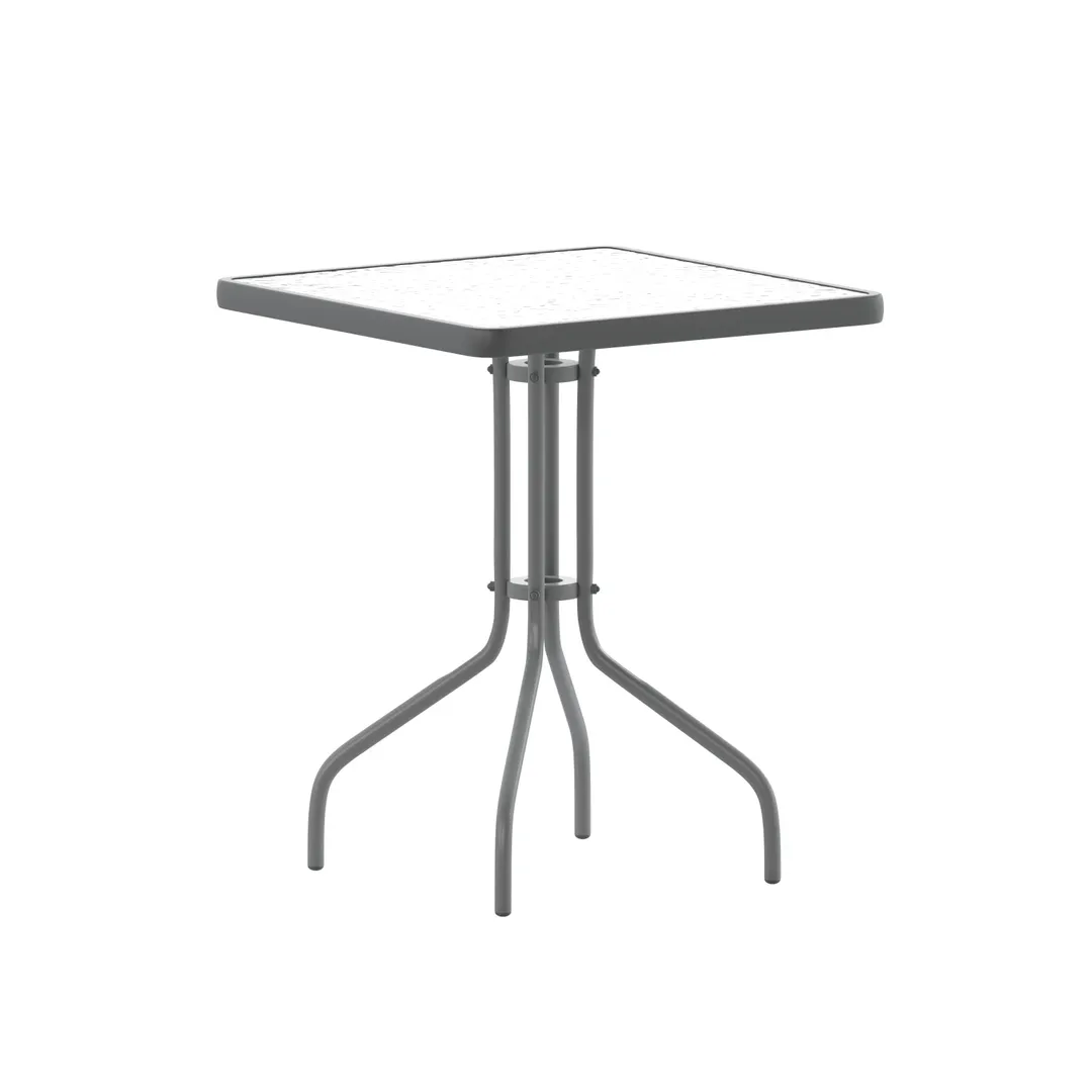 Flash Furniture TLH-073A-1-SV-GG Patio Table 23.5" x 23.5" x 28" Black Metal Base, Glass Top, Silver Finish