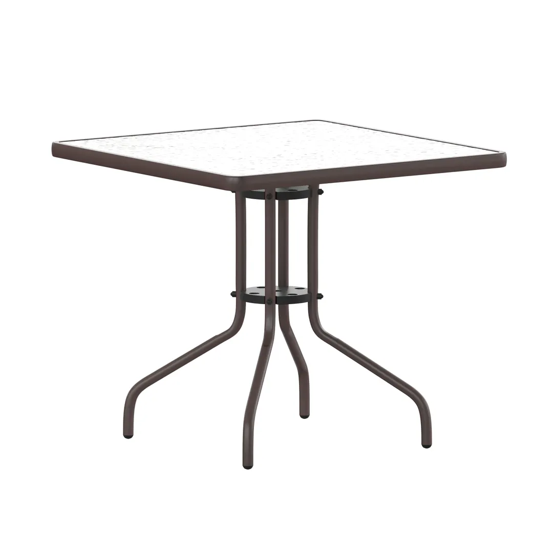 Flash Furniture TLH-073A-2-BZ-GG Patio Table, Square 31.5" x 31.5" x 28" Bronze, 5mm Tempered Glass Top, Base