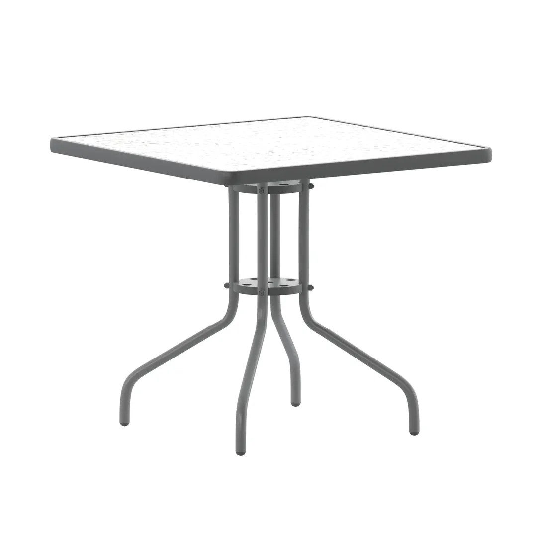 Flash Furniture TLH-073A-2-SV-GG Outdoor Table, 31.5" x 31.5" x 28" Metal Base, 5mm Tempered Glass Top, Silver