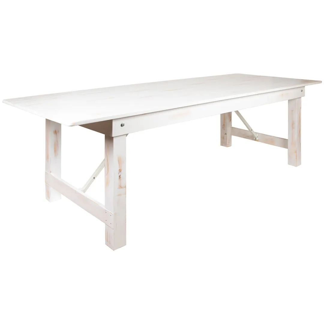 Flash Furniture XA-F-108X40-WH-GG Hercules Series Folding Rustic Farm Table, 108"W x 40"D x 30"H, 7/8" Thick Solid Pine Plank Top, Antique White