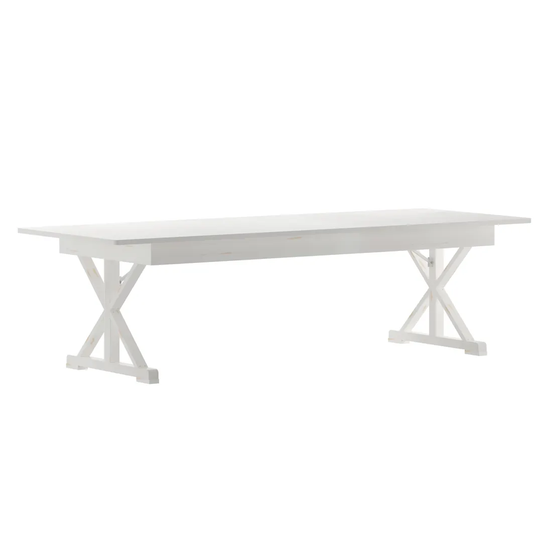 Flash Furniture XA-F-108X40-XLEGS-WH-GG - Farm Table, 9' x 40" Bamboo X‑Legs, White Pine Top, Dining Height