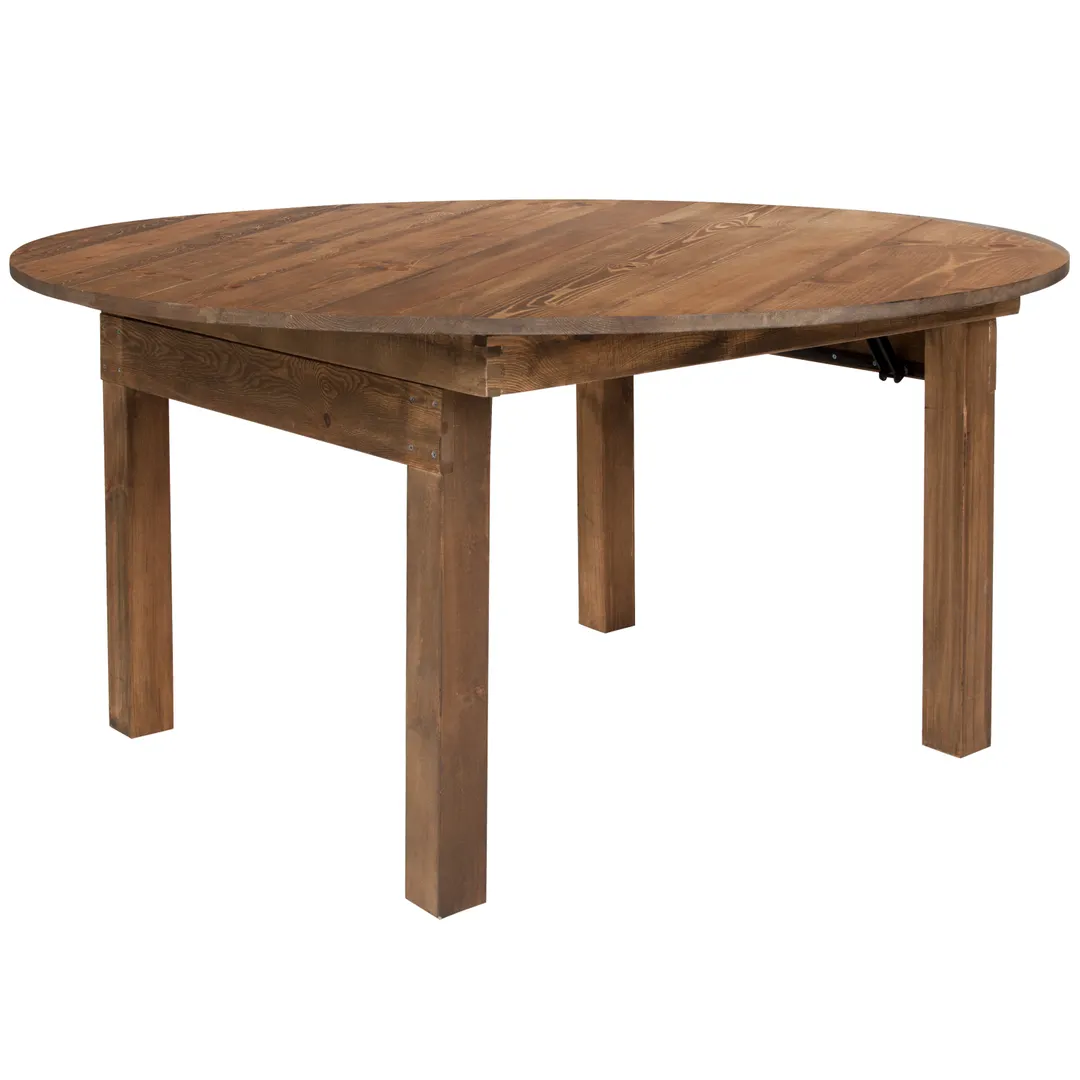 Flash Furniture XA-F-60-RD-GG Round Dining Table, 59-3/4" Dia., Pine Wood Top, Rustic, 3" Folding Legs, 30"