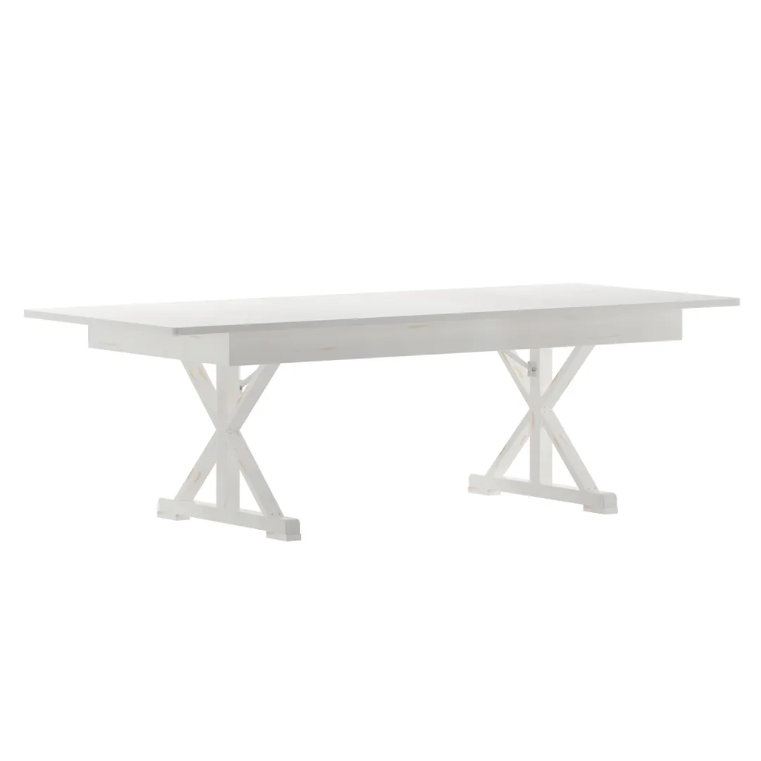 Flash Furniture XA-F-96X40-XLEGS-WH-GG Hercules Folding Farm Table, 8' x 40" X‑Legs, White Solid Pine, Bamboo