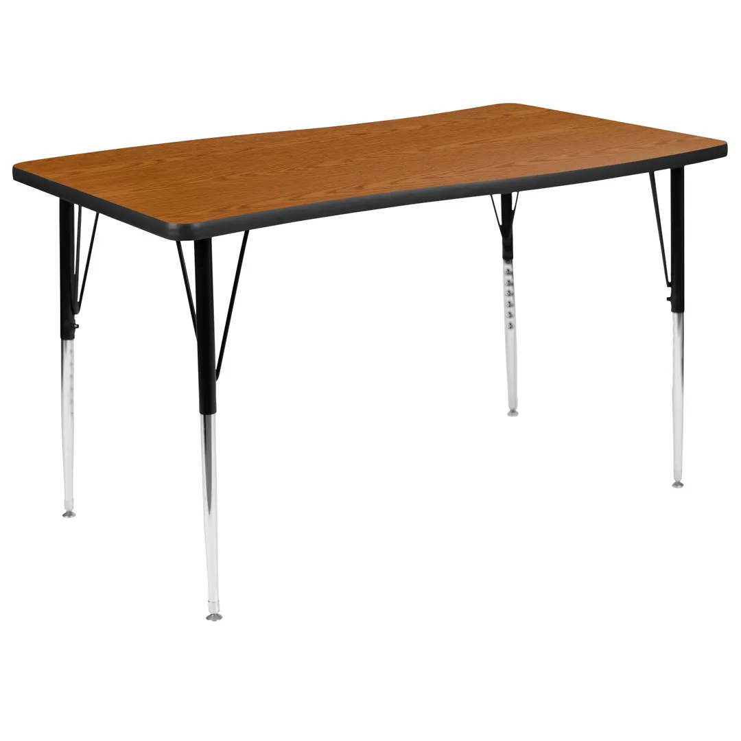 Flash Furniture XU-A3048-CON-OAK-T-A-GG Wren Activity Table, 47"W, Rectangle Wave, Nestable, Oak Laminate Top