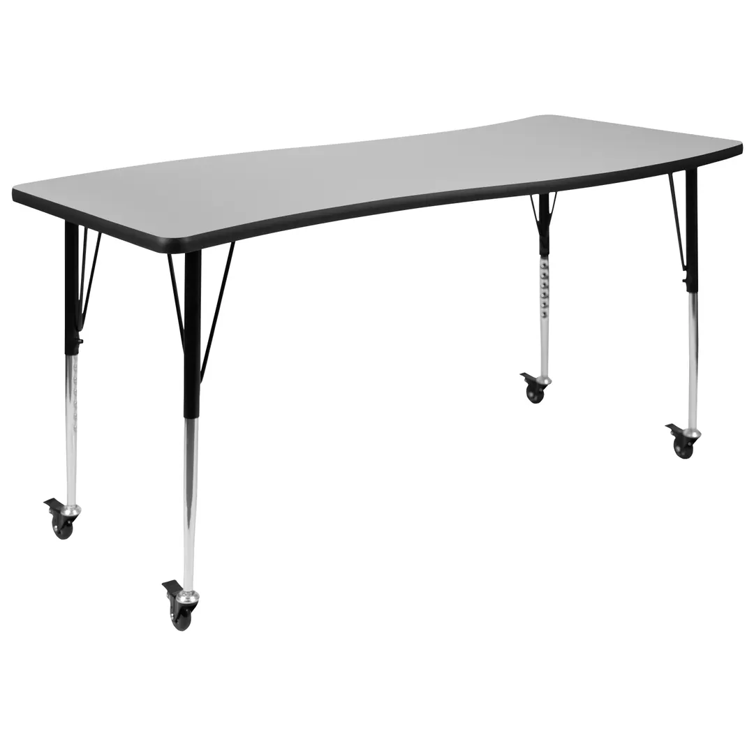 Flash Furniture XU-A3060-CON-GY-T-A-CAS-GG Wren Activity Table, 60"W x 26"D x 20"-30"H, Gray Top, Casters