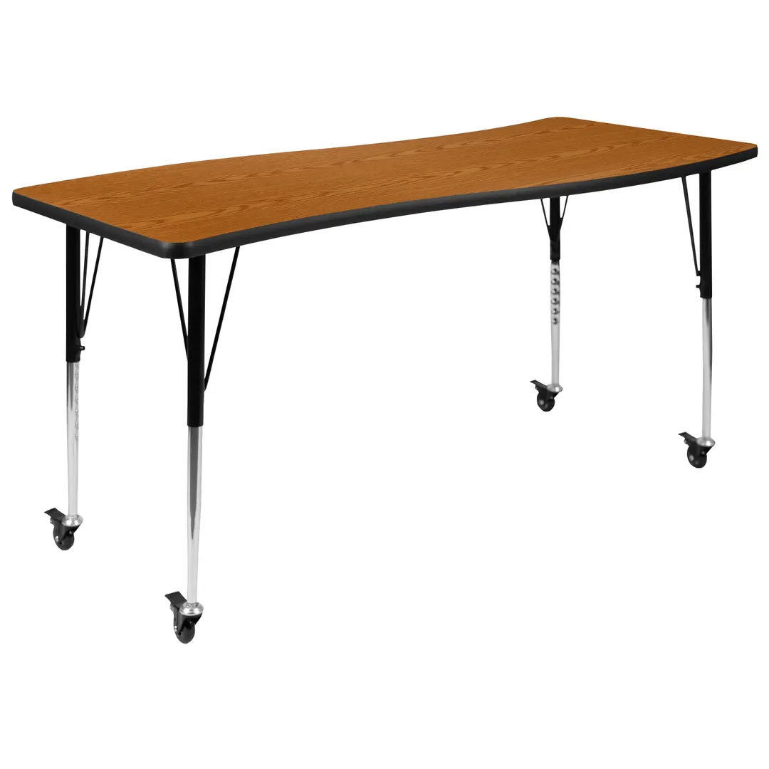 Flash Furniture XU-A3060-CON-OAK-T-A-CAS-GG Table, 60" W x 26" D x 20-30" H, Oak Laminate Top, Lock Casters