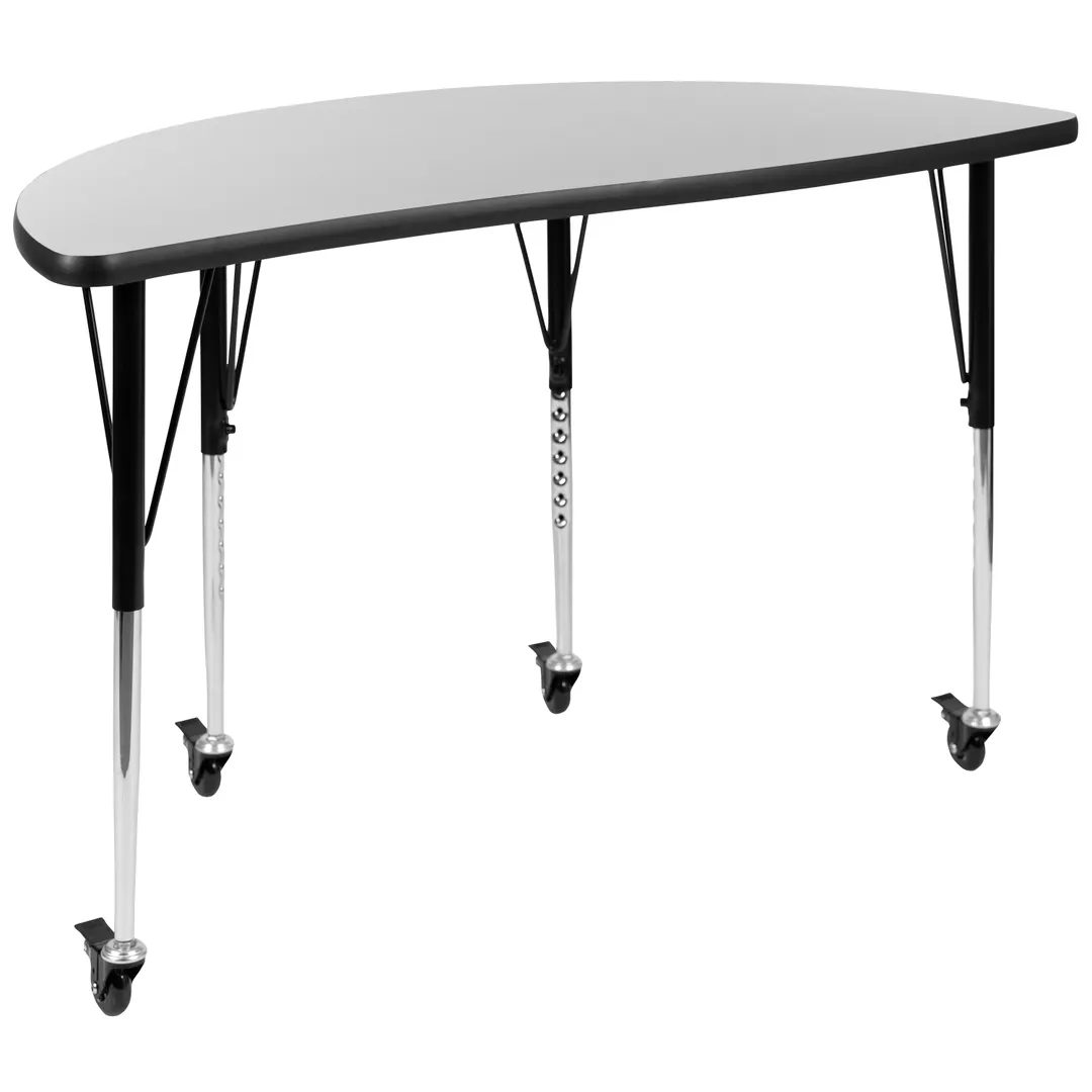 Flash Furniture XU-A48-HCIRC-GY-T-A-CAS-GG Activity Table, 47" W x 24" D, 22"-30" 1/2 Round Top, Edge, Casters