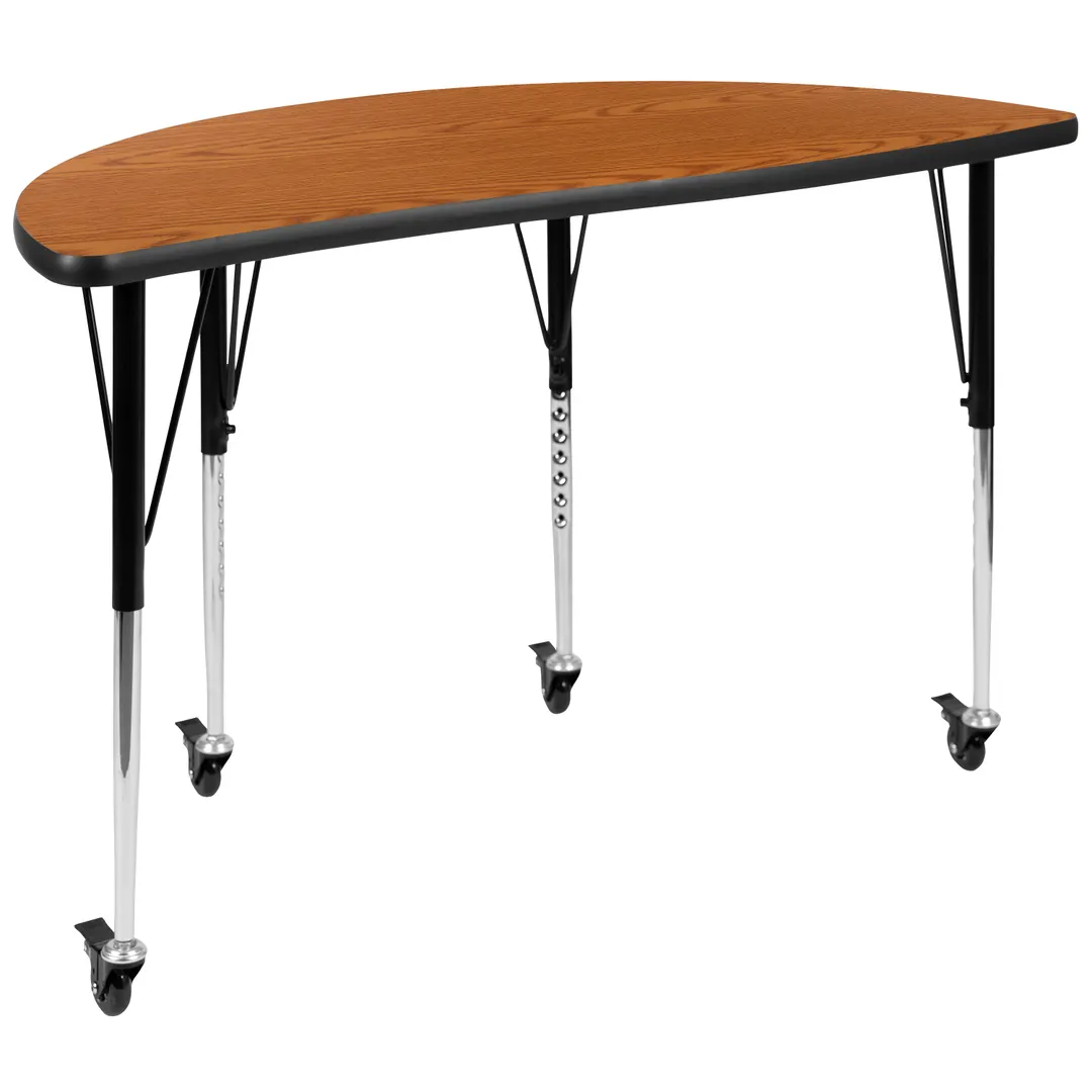 Flash Furniture XU-A48-HCIRC-OAK-T-A-CAS-GG Table, 47½" W x 24" D, 22-30" Height, Oak Top, Locking Casters