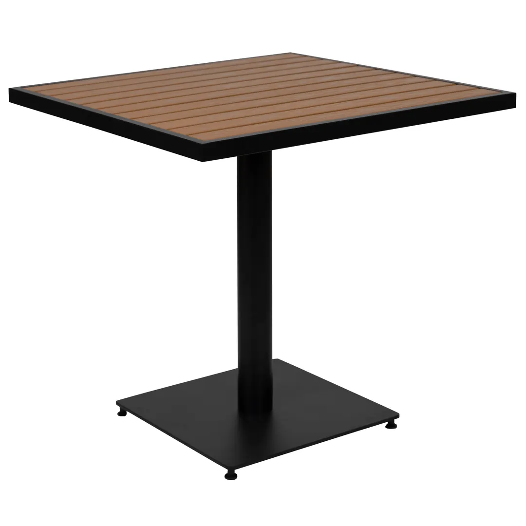 Flash Furniture XU-DG-HW1045-GG Outdoor Table, 30" Black Steel Frame, Faux Teak Top, 150 lbs, Base, Glides