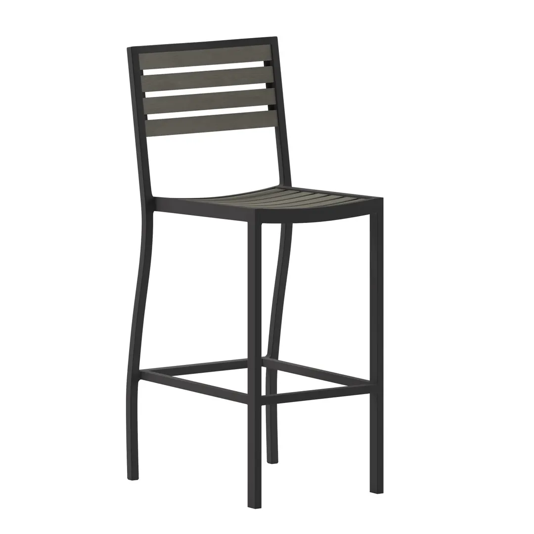 Flash Furniture XU-DG-HW6036B-GY-GG Lark Bar Stool, 300 lb. Capacity, Gray Wash Poly Resin Faux Wood, Powder Coated Aluminum Frame
