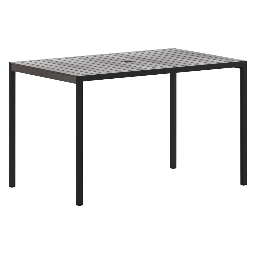 Flash Furniture XU-DG-UH3048-GY-GG Patio Table, 30" H x 48" W x 30" D, 300 lbs, Teak Top, Steel Frame