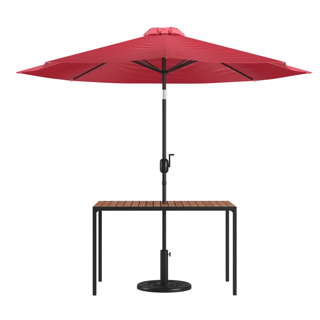 Flash Furniture XU-DG-UH3048-UB19BRD-GG Table Set 48" W x 30" D Teak Top Umbrella Hole Frame Umbrella Kit 30"H