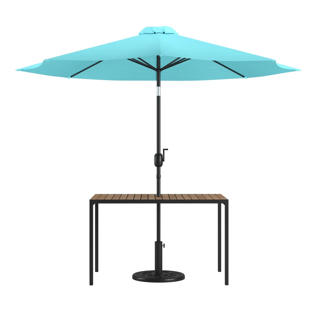 Flash Furniture XU-DG-UH3048-UB19BTL-GG Table Set 48" W x 30" D Teak Top, 30" H Frame, Hole, Umbrella & Base