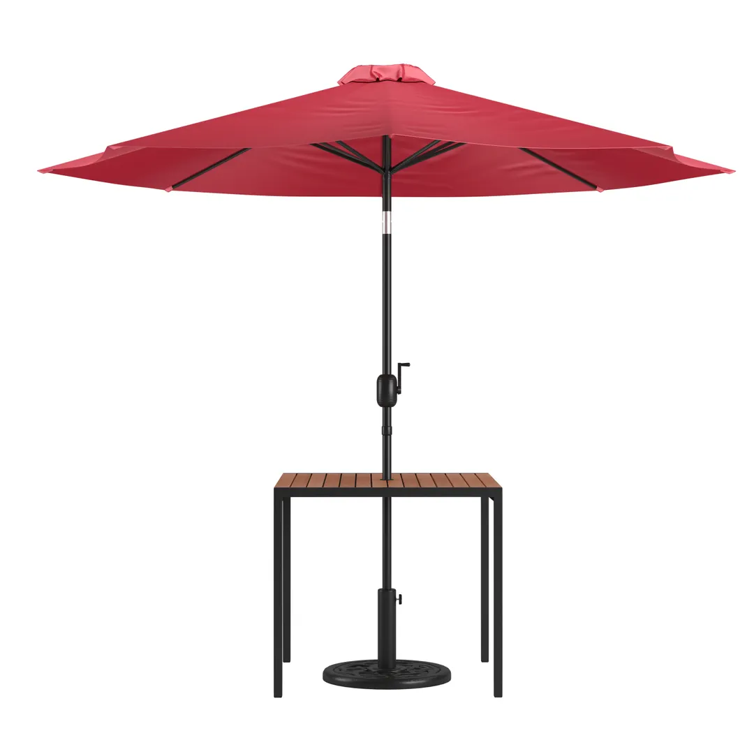 Flash Furniture XU-DG-UH8100-UB19BRD-GG Table Set, 35" Teak Top, Red Umbrella & Base, Frame, 30" Height