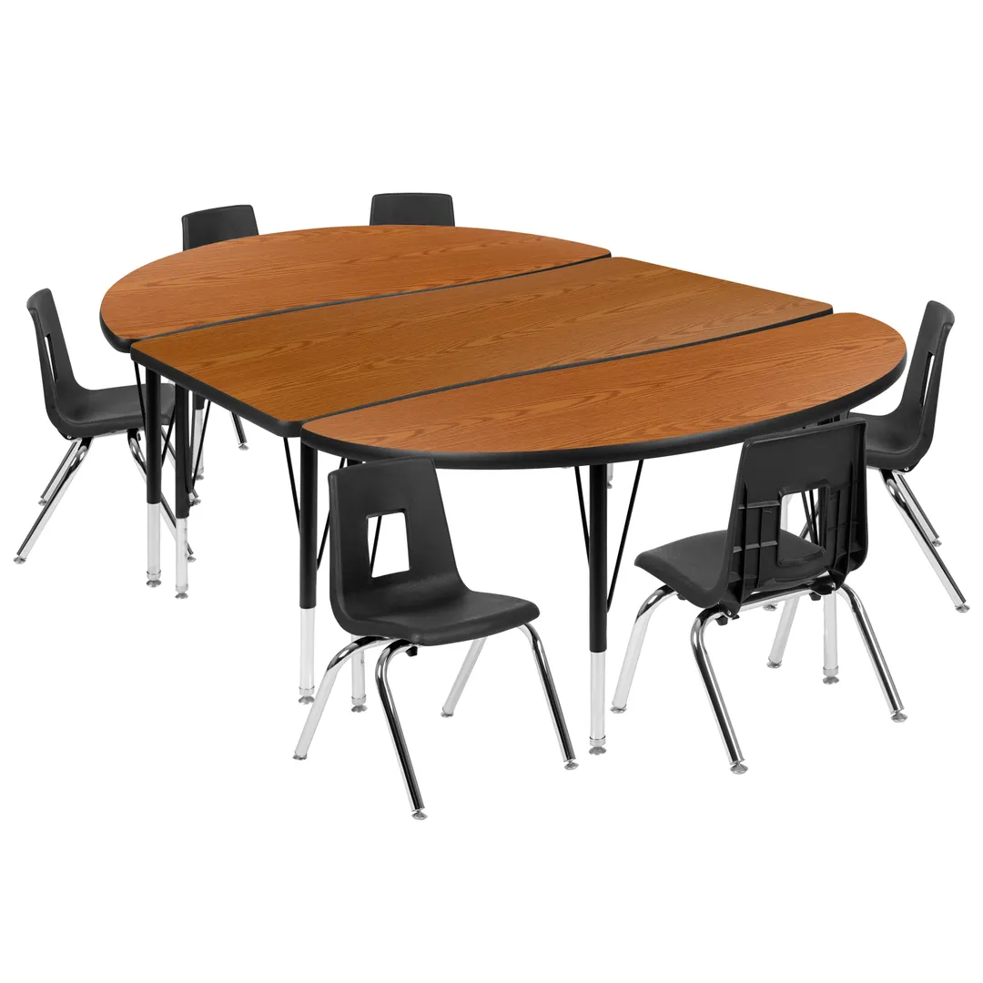 Flash Furniture XU-GRP-12CH-A3048CON-48-OAK-T-P-GG Oval Table + 6 Chairs, 76" W x 48" D x 16" H Chrome Black Set