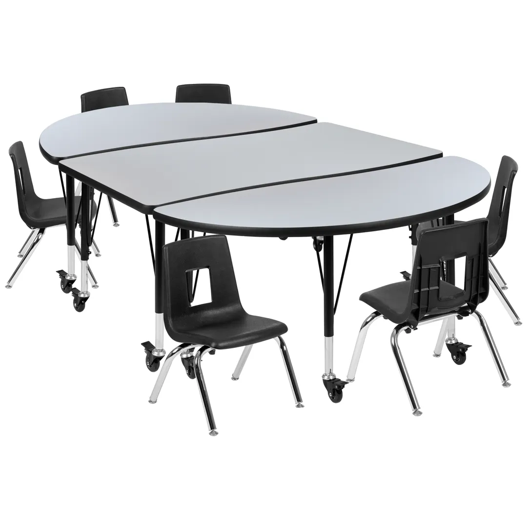 Flash Furniture XU-GRP-14CH-A3048CON-48-GY-T-P-CAS-GG Table/Chair Set, 76"W x 47-1/2"D, 6 Chairs, Gray/Black