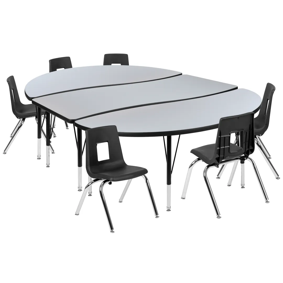 Flash Furniture XU-GRP-14CH-A3060CON-60-GY-T-P-GG Set, Oval 86"W x 60"D x 16"H, 6 Chairs 14" Seat, Gray/Black