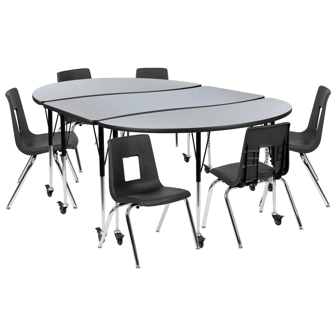 Flash Furniture XU-GRP-16CH-A3060CON-60-GY-T-A-CAS-GG Emmy Activity Table & Chair Set, Oval Laminate Top, 86x60, Adjustable Height, 6 Stack Chairs