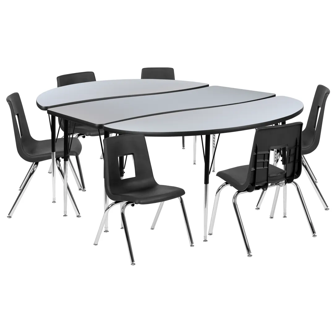 Flash Furniture XU-GRP-16CH-A3060CON-60-GY-T-A-GG Emmy Activity Table & Chair Set, Oval Laminate Top, 86x60, Adjustable Height, 6 Stack Chairs