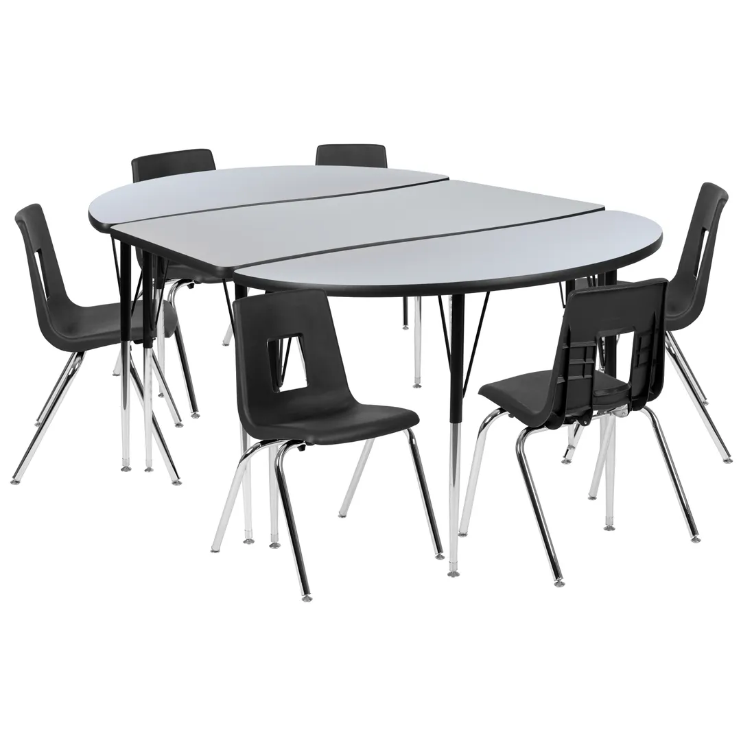 Flash Furniture XU-GRP-18CH-A3048CON-48-GY-T-A-GG Set, Oval 76"W x 47"D, Chrome, Gray, 6 Chairs