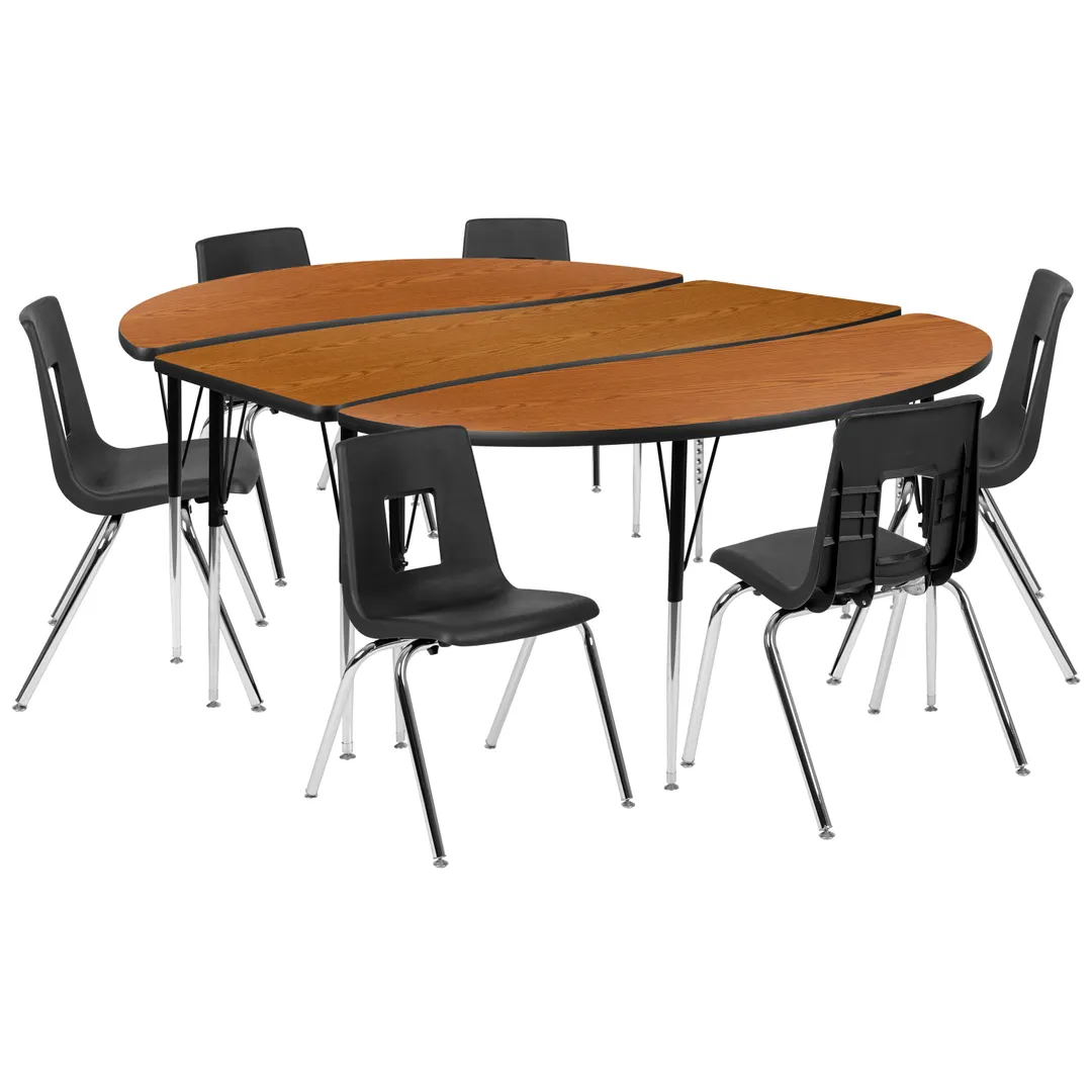 Flash Furniture XU-GRP-18CH-A3060CON-60-OAK-T-A-GG Emmy Activity Table & Chair Set, Oval 86x60, 6 Chairs, Adjustable Height