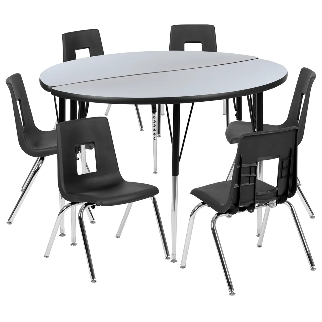Flash Furniture XU-GRP-18CH-A48-HCIRC-GY-T-A-GG Table & Chair Set, 48" Round Top, Gray/Black, Stack Chairs Set