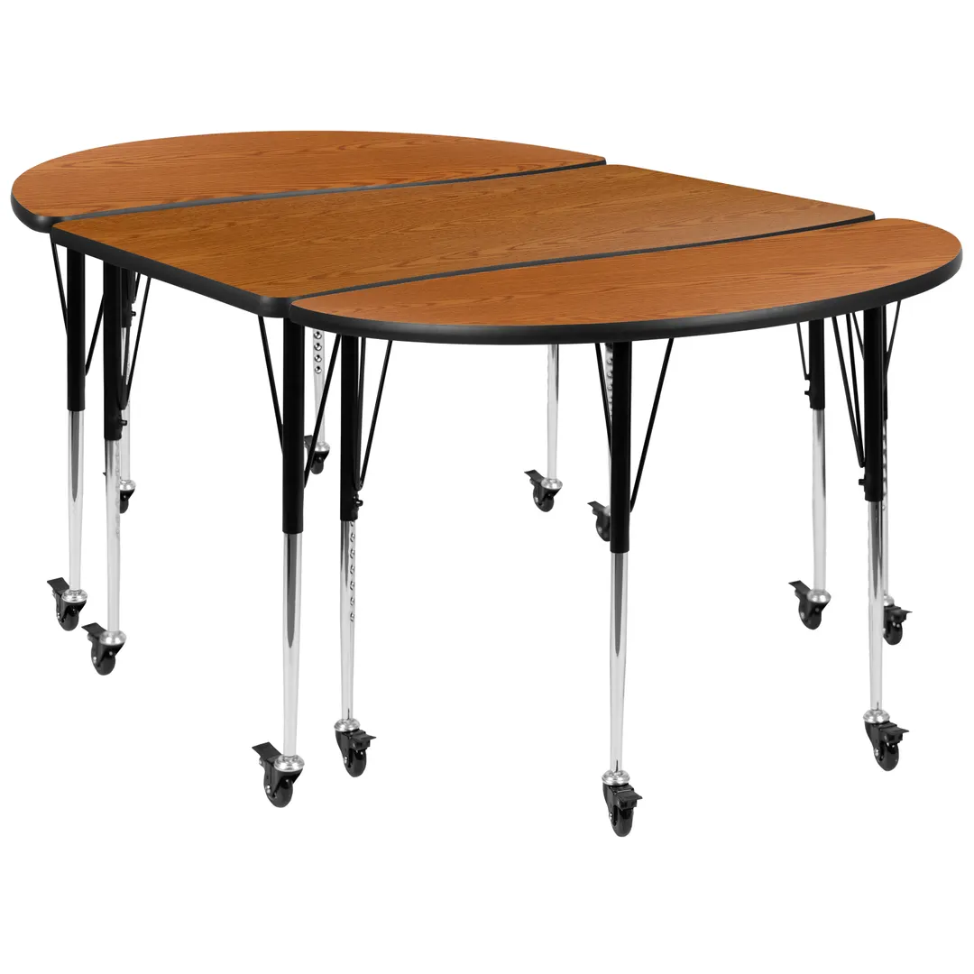 Flash Furniture XU-GRP-A3048CON-48-OAK-T-A-CAS-GG Activity Table Set, 76W x 48D x 22-30H, Oak Top, Casters