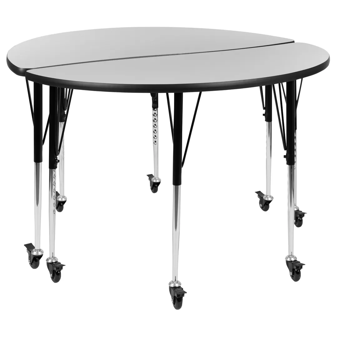 Flash Furniture XU-GRP-A48-HCIRC-GY-T-A-CAS-GG Table 2‑Piece Set, 47½" Gray Top, 22‑30" Height, Edge, Casters