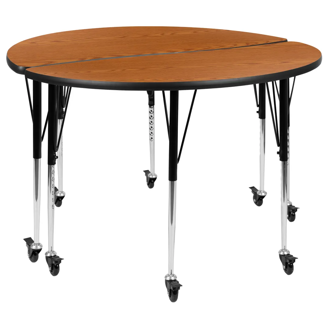 Flash Furniture XU-GRP-A48-HCIRC-OAK-T-A-CAS-GG 2-Piece Table, 47½" Top, 22"-30" Height, Locking Casters